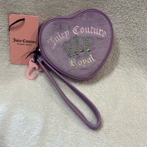 Juicy Couture Purple Heart Wristlet | Zip-Around Coin Purse | Bling Crown Logo